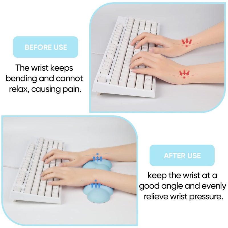 Sushret Cloud Wrist Rest Keyboard, Blue Cloud Palm Rest with PU Leather Memory Foam Cute Keyboard Rest for Wrist Support and Arm Rest, Desk Cloud Wrist Pad for PC Gaming/Hand Cushion/Computer/Office - Image 3