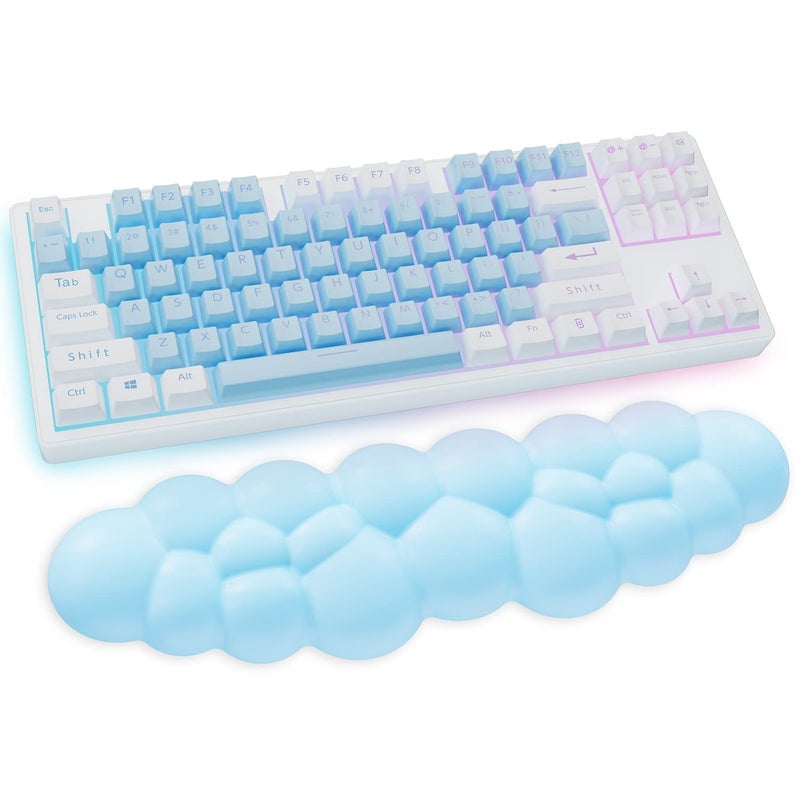 Sushret Cloud Wrist Rest Keyboard, Blue Cloud Palm Rest with PU Leather Memory Foam Cute Keyboard Rest for Wrist Support and Arm Rest, Desk Cloud Wrist Pad for PC Gaming/Hand Cushion/Computer/Office - Image 1