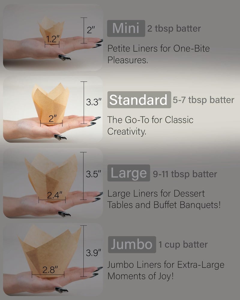 Bake Choice 200pcs Natural Tulip Cupcake Liners for Baking Cups Unbleached European Parchment paper Tulip Muffin Liners, Cupcake Wrapper for Party, Christmas - Image 2