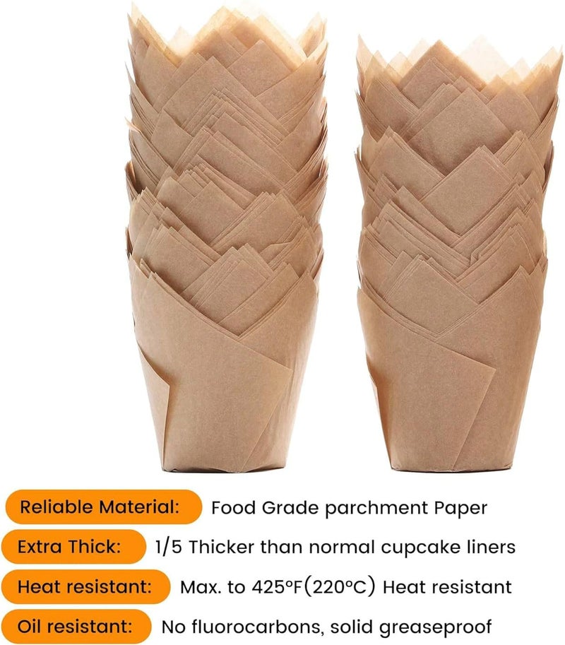 Bake Choice 200pcs Natural Tulip Cupcake Liners for Baking Cups Unbleached European Parchment paper Tulip Muffin Liners, Cupcake Wrapper for Party, Christmas - Image 3