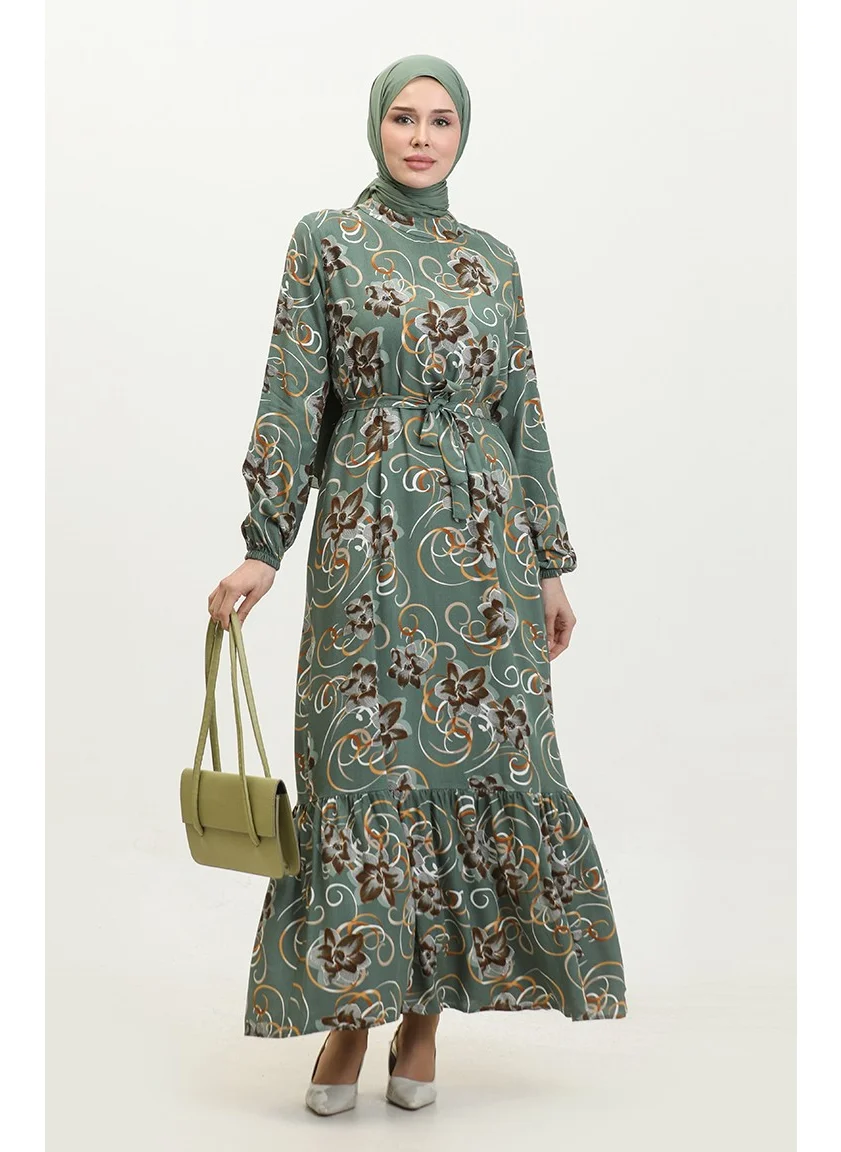 سيفا ميرفي Floral Belted Dress 0373-04 Khaki