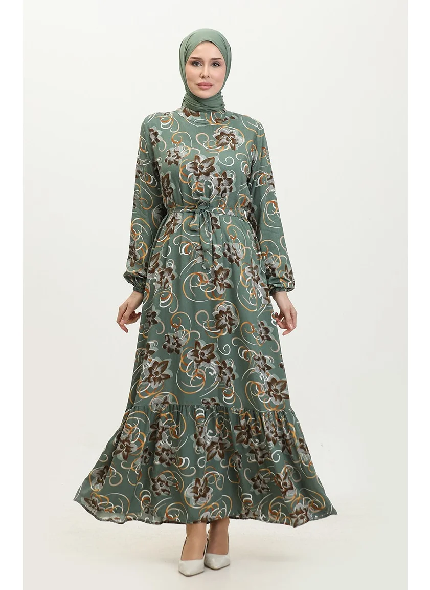 سيفا ميرفي Floral Belted Dress 0373-04 Khaki