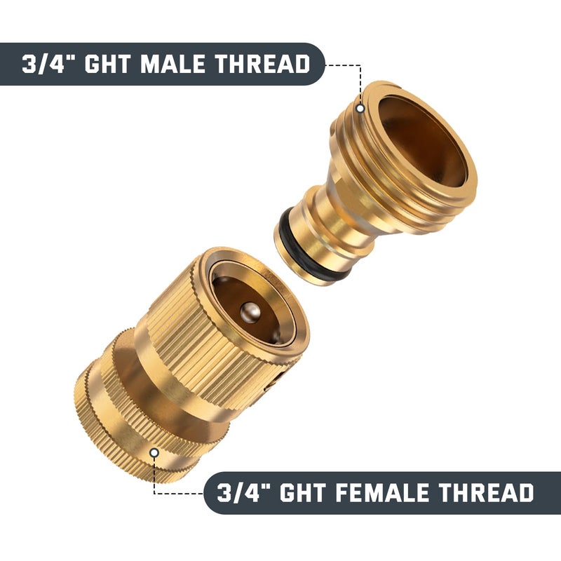 Kesfitt Garden Hose Quick Connect 3/4 Inch GHT Solid Brass Hose Connector Adapter Kit Fitting No-Leak Water Hose Female and Male Adapter (4 Sets) - Image 2