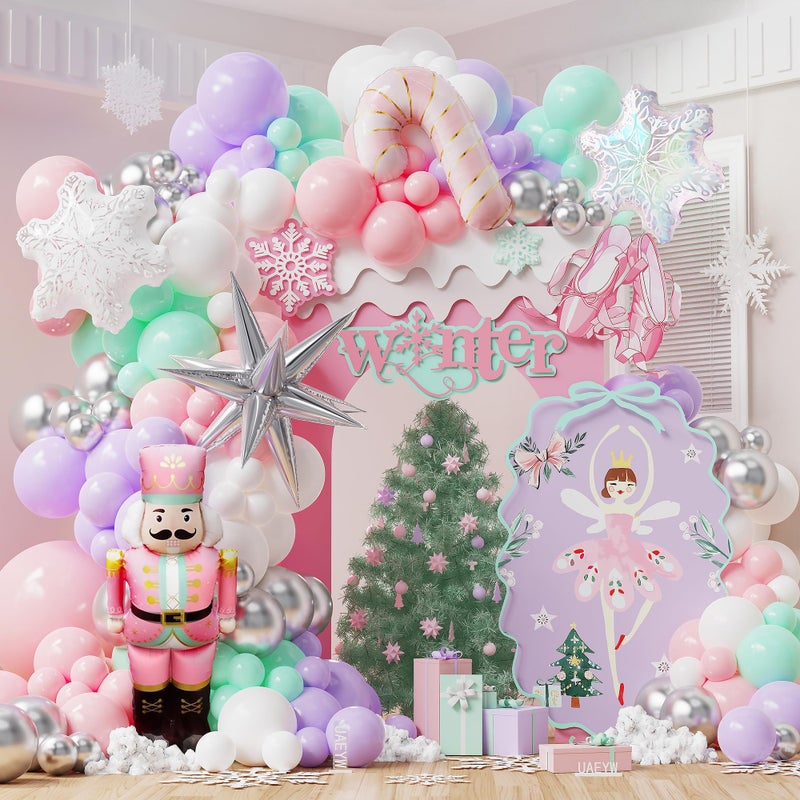 UAEYW 153Pcs Snowflake Balloon Arch Garland Kit Winter Wonderland Decorations with 48 Nutcracker SnowflakeCandy Cane Foil Balloons for Princess Winter Wonderland Party Baby Shower Birthday Decor - Image 3