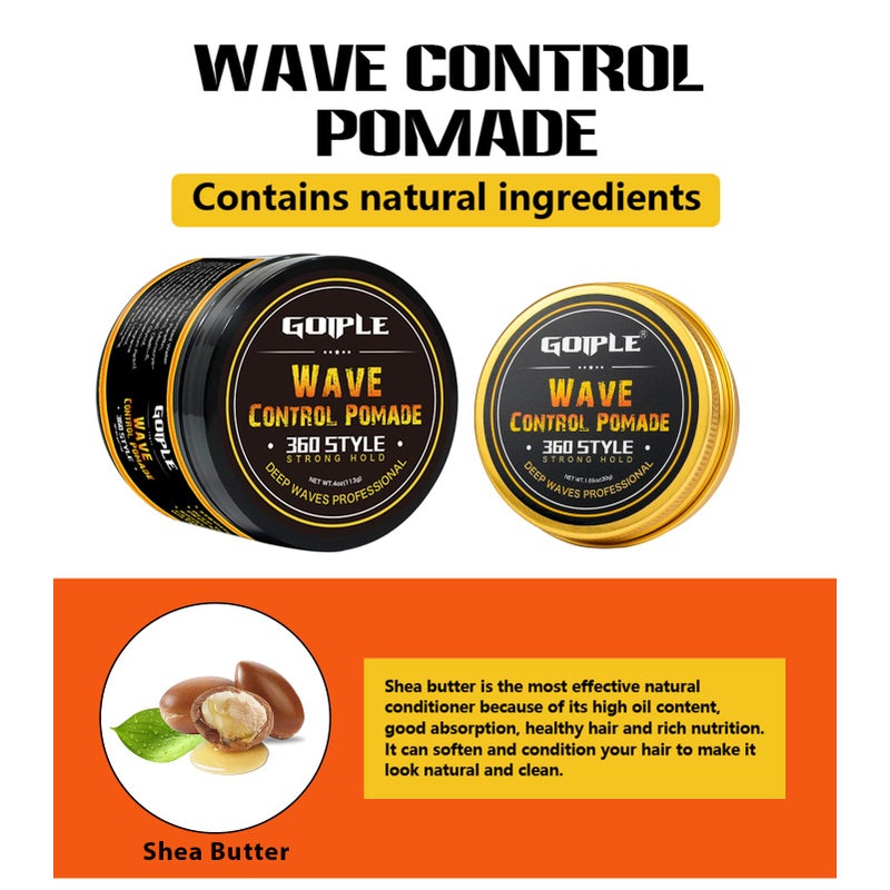 Goiple Natural Wave Pomade for Men Strong Hold, Easy Wash 360 Training Hair Cream, Grease Promotes Layered Waves, Moisture, Control and Silky Shine (with Travel Size) - Image 3