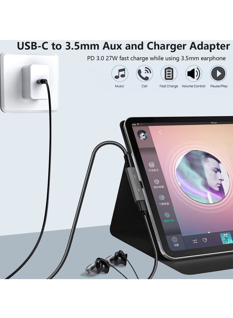 Usb C To 3.5mm Audio Headphone Adapter And Charger 2 In 1 Headphone Jack Hifi Dac With 27w Fast Charging Dongle Adapter