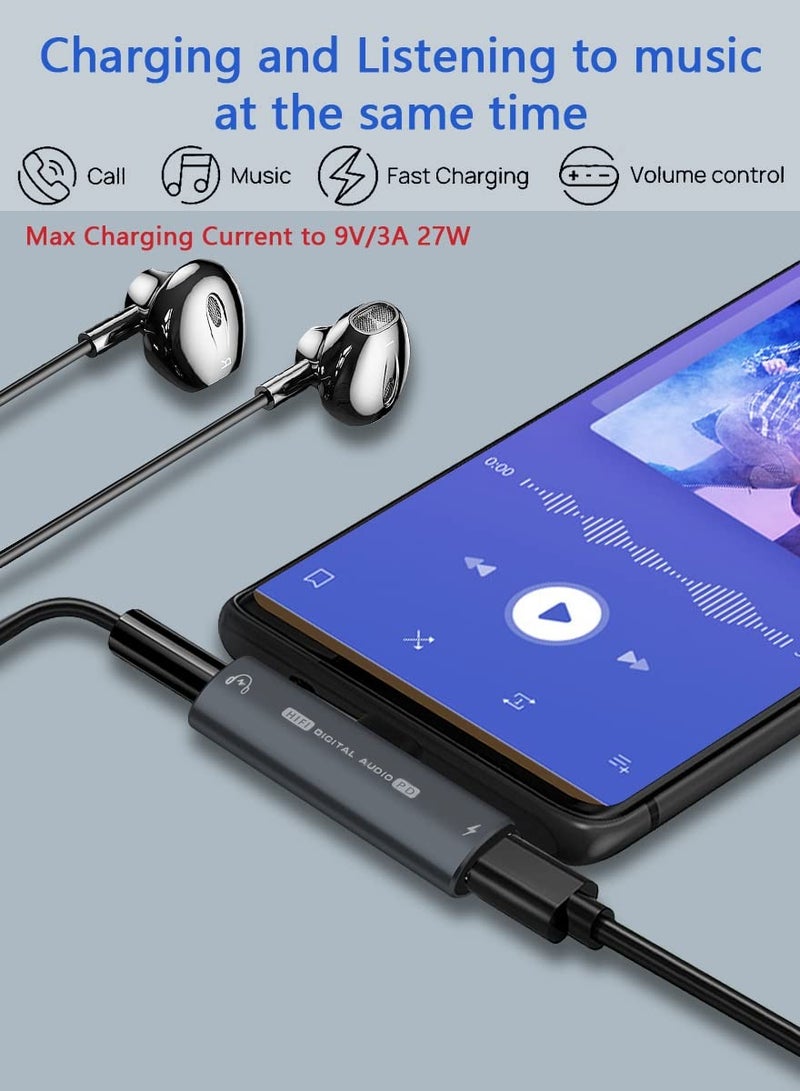 Usb C To 3.5mm Audio Headphone Adapter And Charger 2 In 1 Headphone Jack Hifi Dac With 27w Fast Charging Dongle Adapter