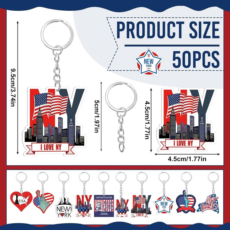 Trnayi 50 Pcs New York Souvenirs Acrylic Keychain Gifts Bulk United State Keychain Star Statue of Liberty Travel Souvenirs - Image 2