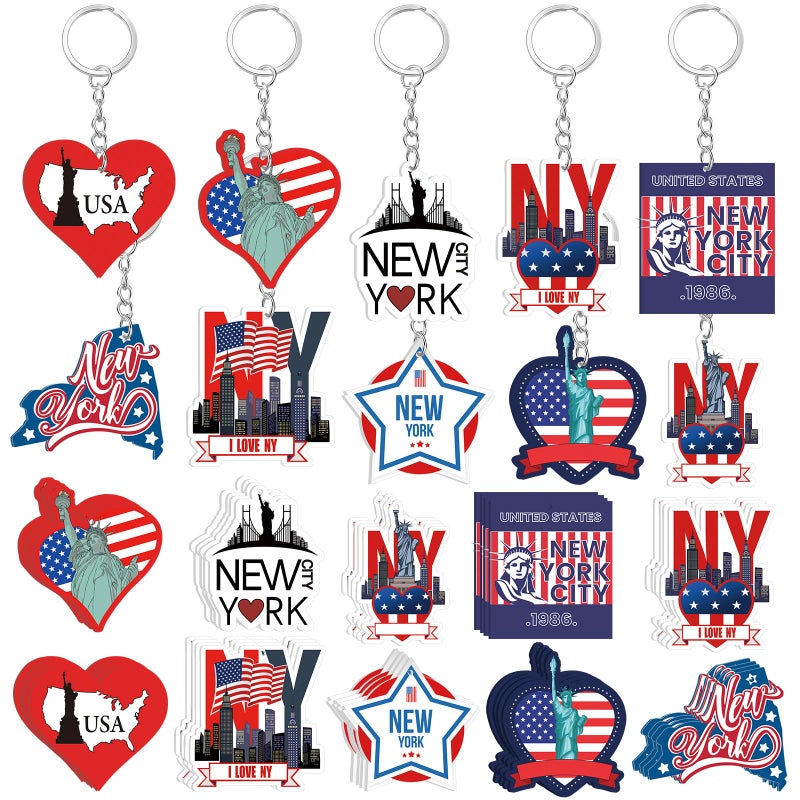 Trnayi 50 Pcs New York Souvenirs Acrylic Keychain Gifts Bulk United State Keychain Star Statue of Liberty Travel Souvenirs - Image 1