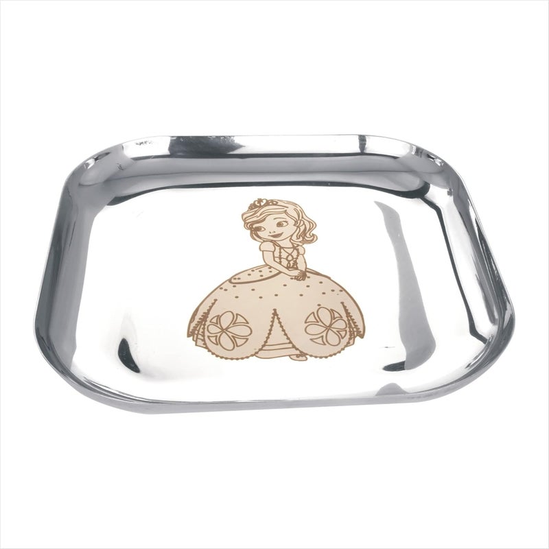 Va Sun Square Stainless Steel Baby Dinner Set 6 Piece Dinner Set Bowl Sweet Dish halwa Plate Glass Spoon Plate Kids Set Laser Printed for Girls - Image 2