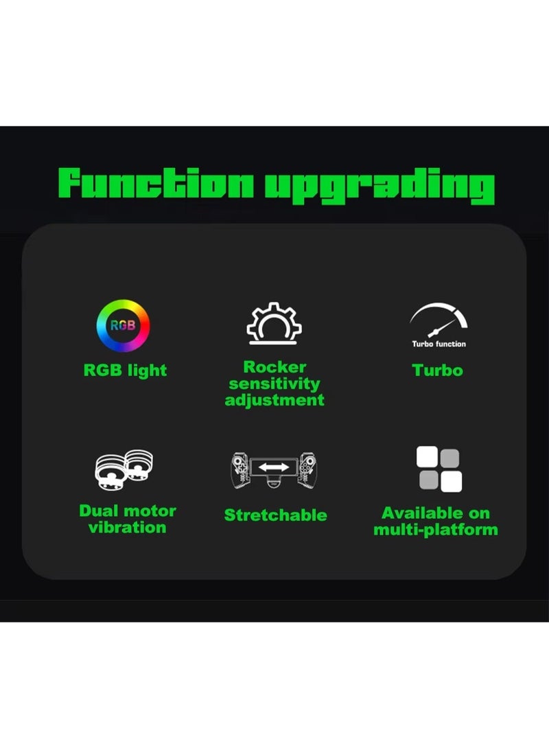 RGB Bluetooth Gamepad for Nintendo Switch, iPhone 15/14/13/12, Android, iOS, iPad, PC & PS3 – Wireless Stretchable Mechanical Controller with Linear Motor Vibration, Turbo, Auto-Fire, Wake Function, 6-Axis Gyroscope & 600mAh Battery