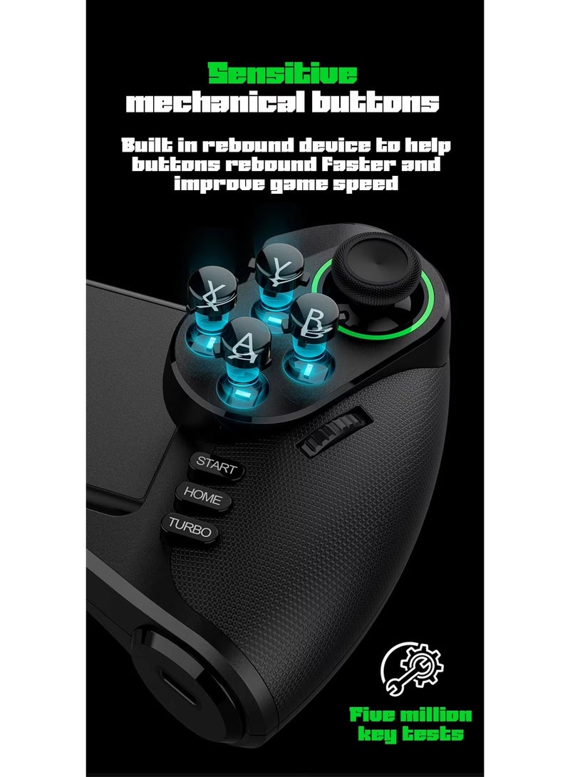 RGB Bluetooth Gamepad for Nintendo Switch, iPhone 15/14/13/12, Android, iOS, iPad, PC & PS3 – Wireless Stretchable Mechanical Controller with Linear Motor Vibration, Turbo, Auto-Fire, Wake Function, 6-Axis Gyroscope & 600mAh Battery