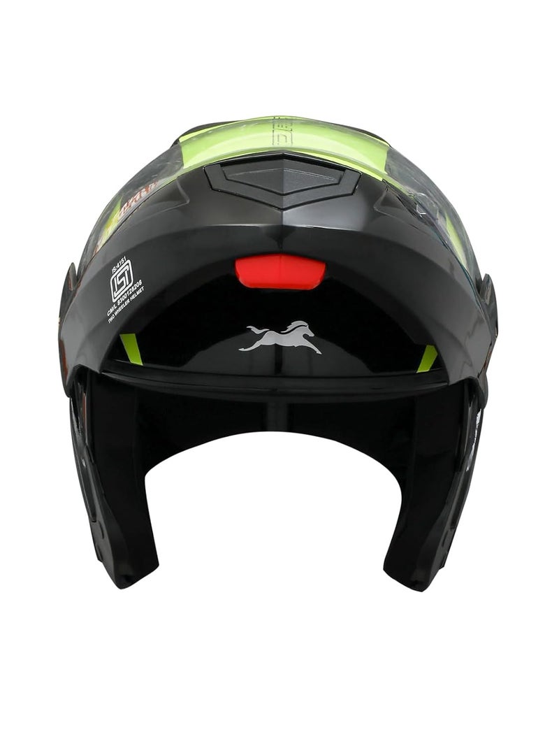 TVS Ntorq Full Face, Flip Up Helmet with ABS Shell, ISI Certified, Scratch and UV Resistant Visor, Neon-Black - Image 4