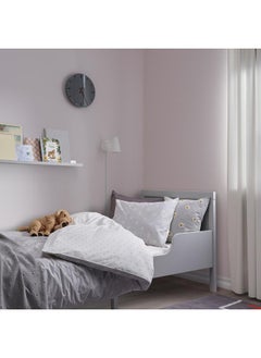 Zaboon Duvet Cover And Pillowcase, Floral Pattern Grey/White, 150X200/50X80 Cm  - Image 4