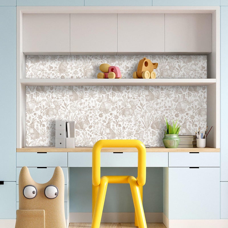 ReWallpaper Neutral Wallpaper Floral Contact Paper Peel and Stick for Cabinets Removable Cottage Core Wallpaper Vintage Rabbit Wall Paper Self Adhesive Vinyl for Walls Bedroom Living Room 17.5inÃ—10ft - Image 4