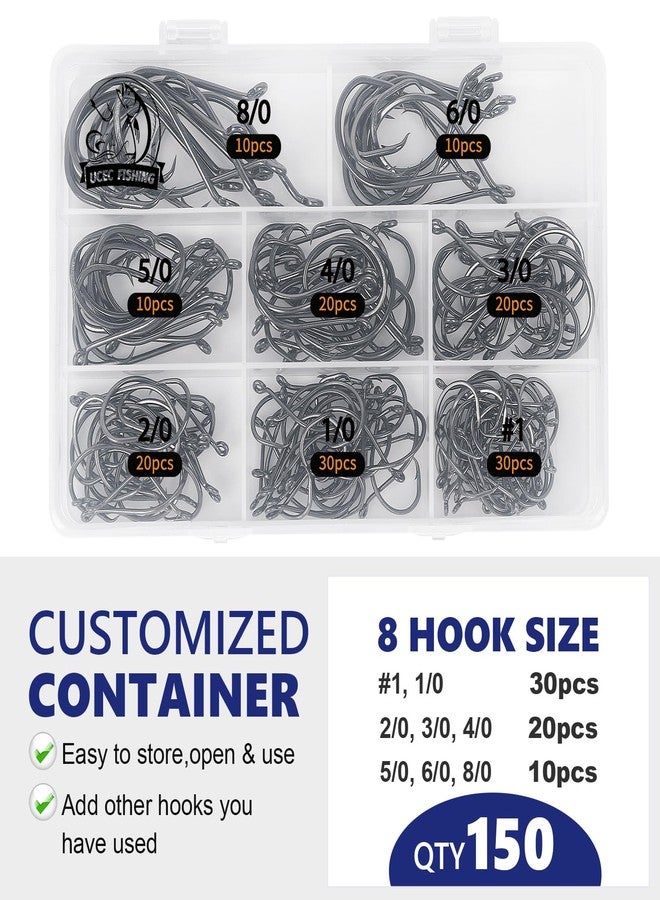 UCEC Circle Hooks Fishing Hooks 2X Strong Customized Offset Sport Circle Hooks Black High Carbon Steel Octopus 150pcs/box - Size:#1 1/0 2/0 3/0 4/0 5/0 6/0 8/0 - Image 4