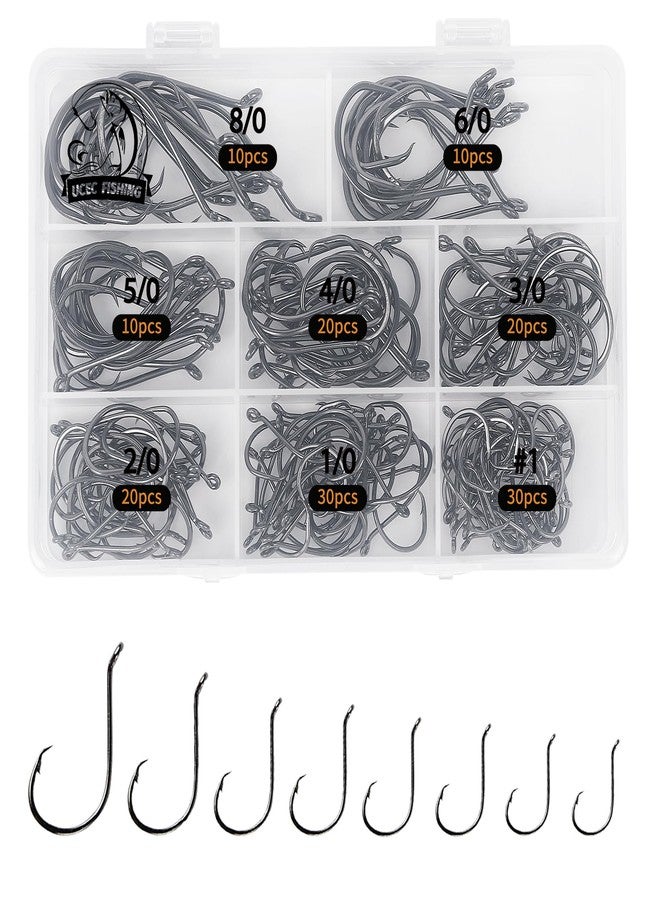 UCEC Circle Hooks Fishing Hooks 2X Strong Customized Offset Sport Circle Hooks Black High Carbon Steel Octopus 150pcs/box - Size:#1 1/0 2/0 3/0 4/0 5/0 6/0 8/0 - Image 1