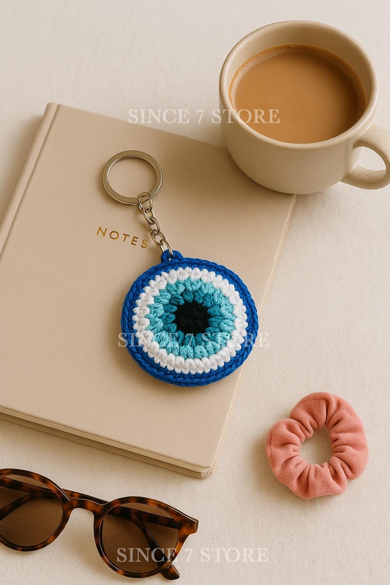 SINCE 7 STORE Handmade Evil Eye Crochet Keychain – Protective Bag Charm, Cute Aesthetic Accessory, Decorative Key Ring for Girls & Women, Gift for Her - Image 4