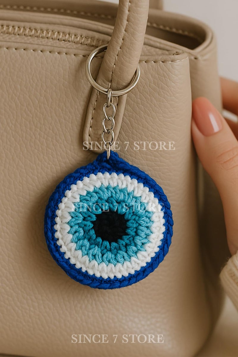 SINCE 7 STORE Handmade Evil Eye Crochet Keychain – Protective Bag Charm, Cute Aesthetic Accessory, Decorative Key Ring for Girls & Women, Gift for Her - Image 2