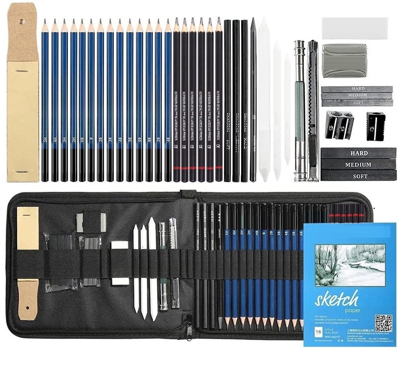Corslet 41 Piece Drawing Pencils with Sketch Book 16 Pages 6 HB Sketch Pencils Professional Drawing Kit in Zipper Case, Sketching Art Set with Graphite Charcoal Sticks Tool for Adults Kids All in Case - Image 1