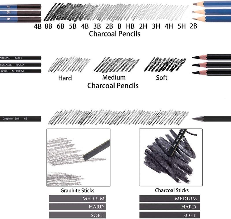 Corslet 41 Piece Drawing Pencils with Sketch Book 16 Pages 6 HB Sketch Pencils Professional Drawing Kit in Zipper Case, Sketching Art Set with Graphite Charcoal Sticks Tool for Adults Kids All in Case - Image 4