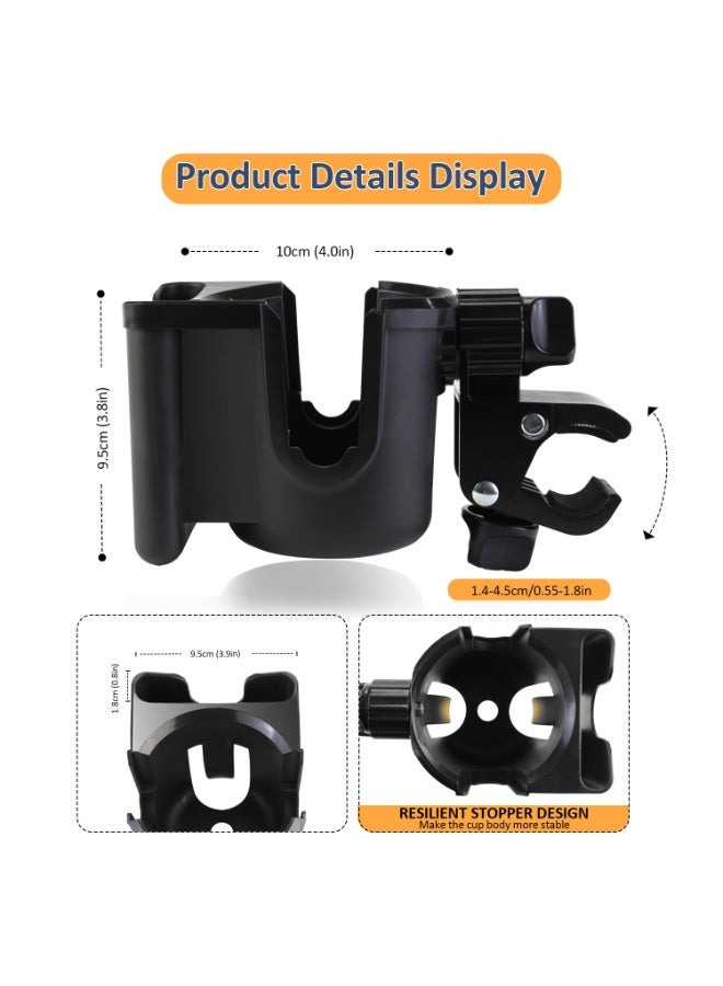 Mr. Penda Stroller Cup Holder, 1 Piece Baby Bottle Holder, Durable ABS Universal Cup Holder, 2-in-1 Cup Phone Holder with 360 Degree Rotation for Stroller Accessories, Drink Holder for Wheelchair, Bike and Walker, Essential Gift for New Parents (Black) - Image 2