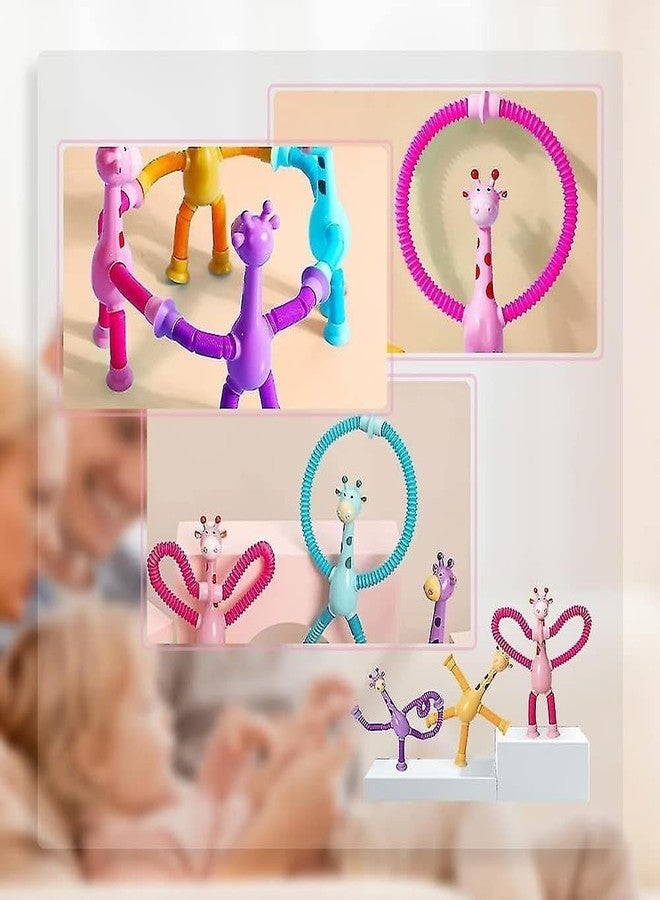 Globular 4 in 1 Combo Pack Bendable Telescopic Tube Pipe Suction Cup Giraffe Toy, Shape Changing, Ever-Changing Giraffe Tube Suction Cup Toys, Pop Tubes Sensory Toys for Girls Boys - Image 1