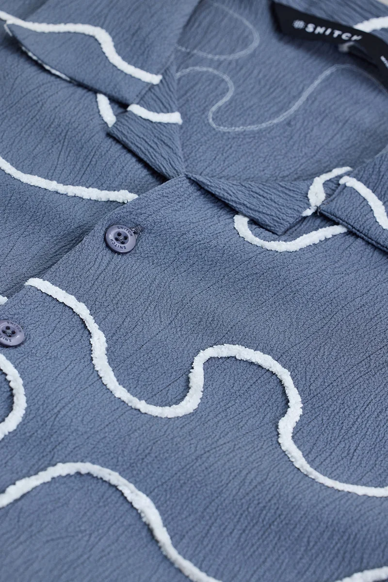 SNITCH Steel Blue Abstract Half Sleeve Boxy Shirt