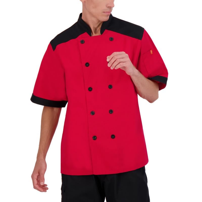 Happy Chef Top Vent Lightweight Chef Coat Short Sleeve (Large, Red) - Image 1