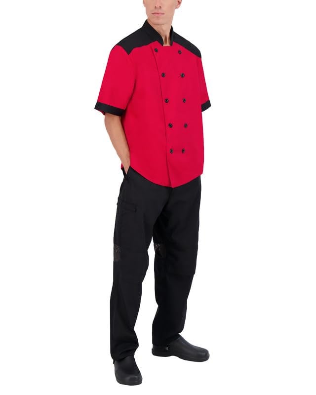 Happy Chef Top Vent Lightweight Chef Coat Short Sleeve (Large, Red) - Image 4