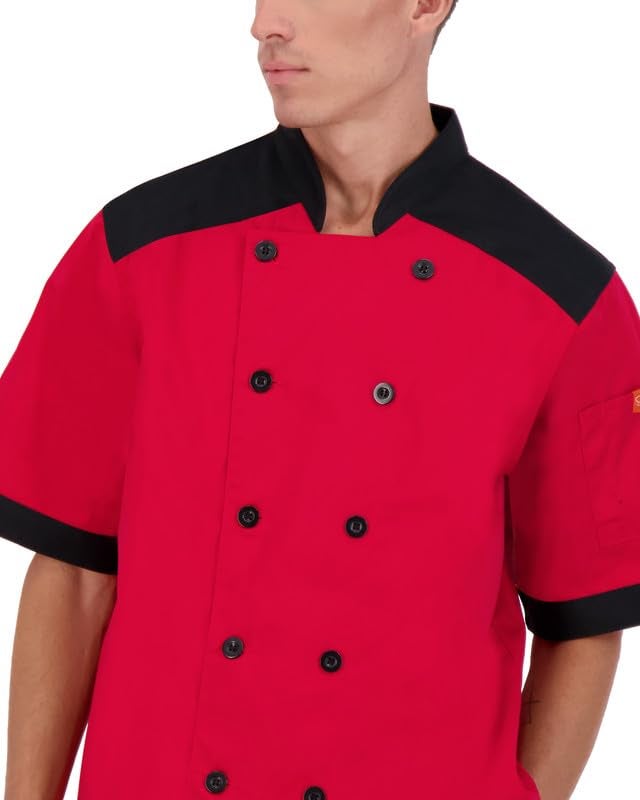 Happy Chef Top Vent Lightweight Chef Coat Short Sleeve (Large, Red) - Image 3