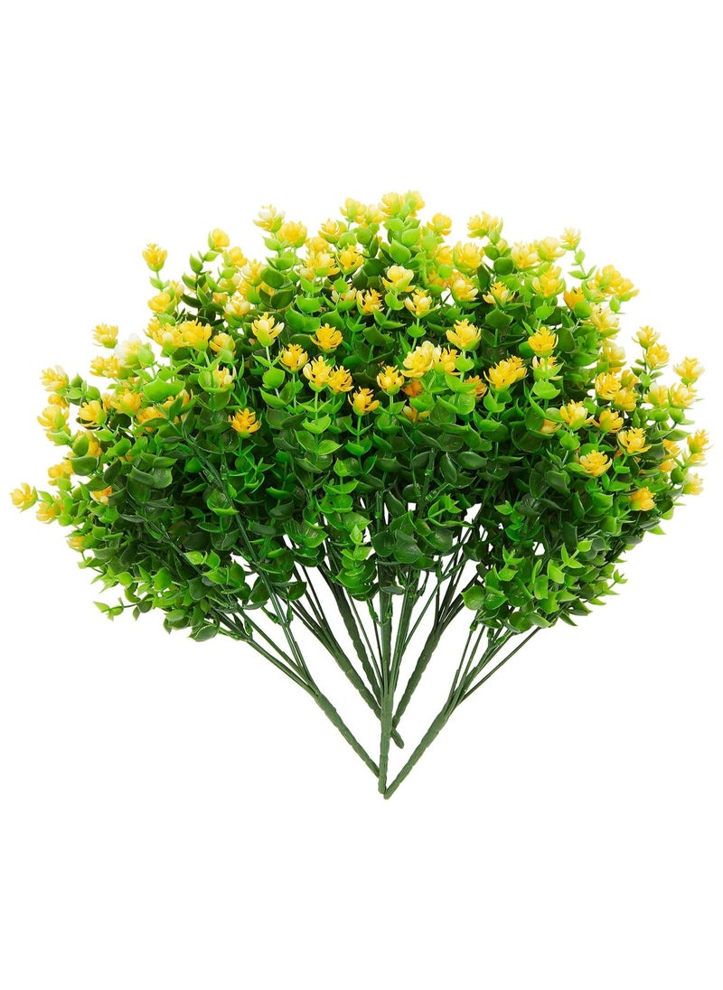 AIWANTO 8 Bundles of Yellow Artificial Outdoor Flowers with Faux Eucalyptus Leaves 13.5 Inch Garden Decoration  - Image 1