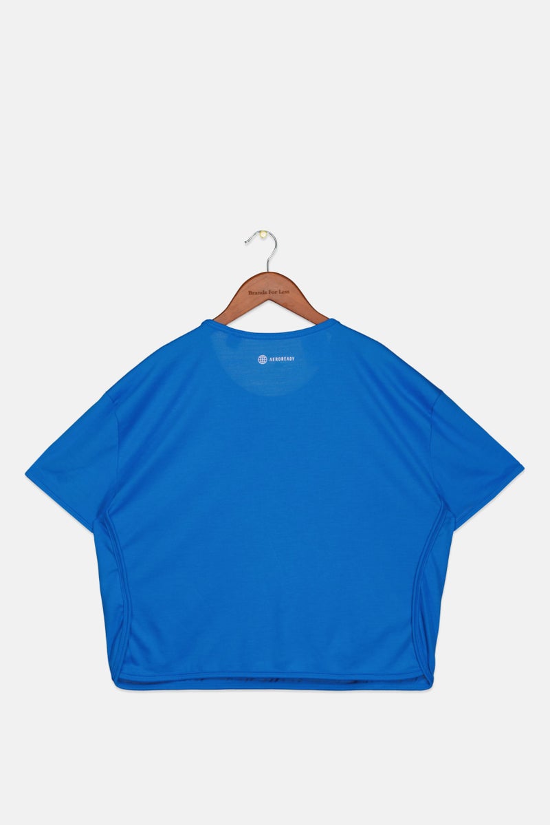 Adidas ملابس رياضية للبنات للأطفال قميص قصير الأكمام بطباعة جرافيك، مجموعة زرقاء - Image 2