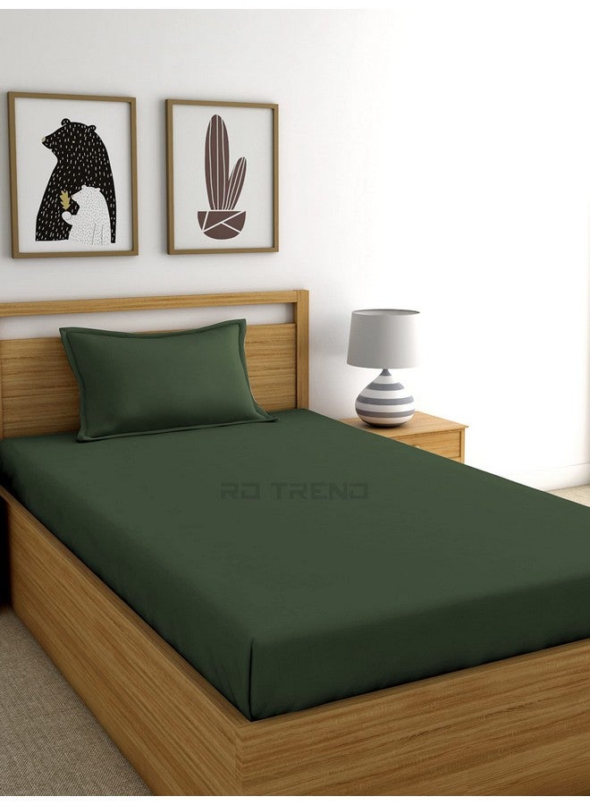 RD TREND® Premium Elastic Fitted Bedsheets for Single Bed Size (72 x 48 x 8 Inches) with 1 Pillow Cover Size (18x28 Inches) Color- Military Green - Image 1