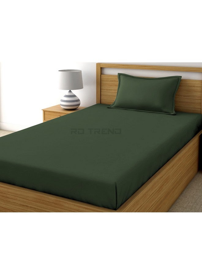 RD TREND® Premium Elastic Fitted Bedsheets for Single Bed Size (72 x 48 x 8 Inches) with 1 Pillow Cover Size (18x28 Inches) Color- Military Green - Image 4