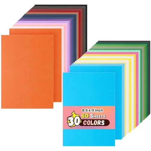 Fswcck 60 Pack Card Stock Assorted Colors 8.5 X 11,Cardstock Colored, Thick Construction Colorful Paper A4 Size for Diy Art, Scrapbook, Crafting,School Supplies (60 Sheets Multicolored) - Image 1