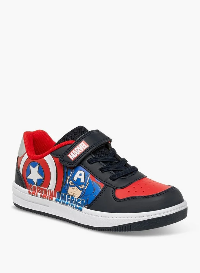 MARVEL Captain America Print Sneakers with Hook and Loop Closure