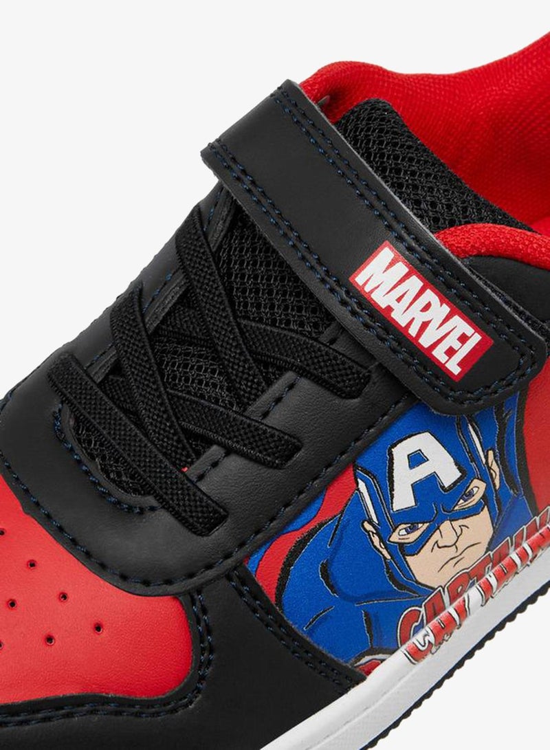 MARVEL Captain America Print School Sneakers With Hook And Loop Closure - Image 4