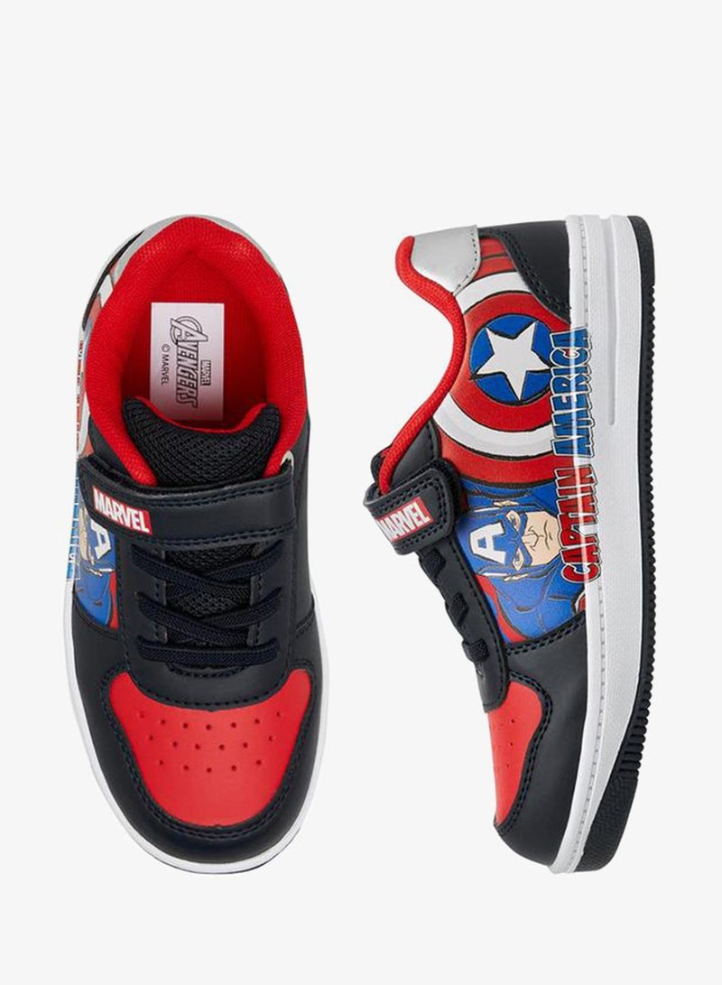 MARVEL Captain America Print School Sneakers With Hook And Loop Closure - Image 1