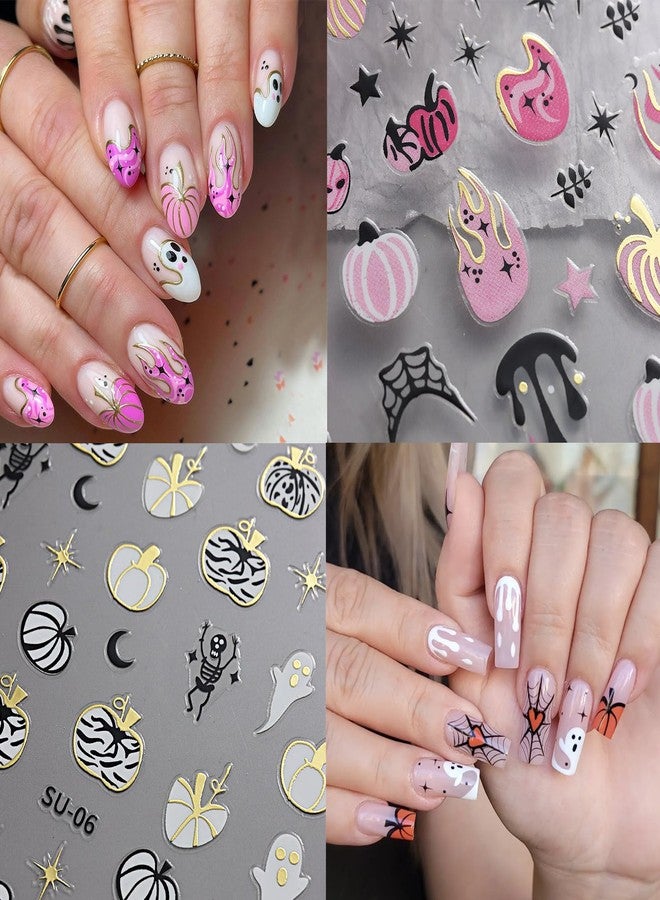 UCCASA 8 Sheets Halloween Nail Stickers 3D Self-Adhesive Nail Decals Cute Ghost Spider Web Nail Art Design Pumpkin Nail Art Stickers Decals for Women and Girls Halloween Nail Supplies Holiday Manicure Decor - Image 4