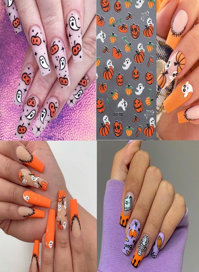 UCCASA 8 Sheets Halloween Nail Stickers 3D Self-Adhesive Nail Decals Cute Ghost Spider Web Nail Art Design Pumpkin Nail Art Stickers Decals for Women and Girls Halloween Nail Supplies Holiday Manicure Decor - Image 2