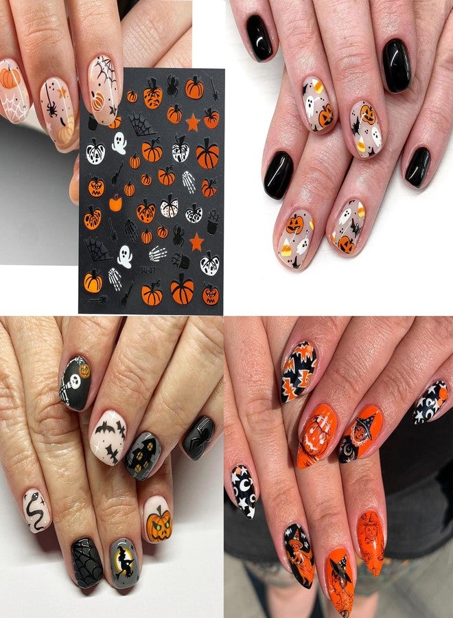 UCCASA 8 Sheets Halloween Nail Stickers 3D Self-Adhesive Nail Decals Cute Ghost Spider Web Nail Art Design Pumpkin Nail Art Stickers Decals for Women and Girls Halloween Nail Supplies Holiday Manicure Decor - Image 3
