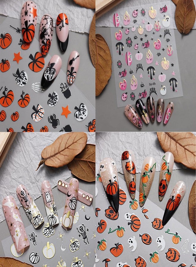 UCCASA 8 Sheets Halloween Nail Stickers 3D Self-Adhesive Nail Decals Cute Ghost Spider Web Nail Art Design Pumpkin Nail Art Stickers Decals for Women and Girls Halloween Nail Supplies Holiday Manicure Decor - Image 5