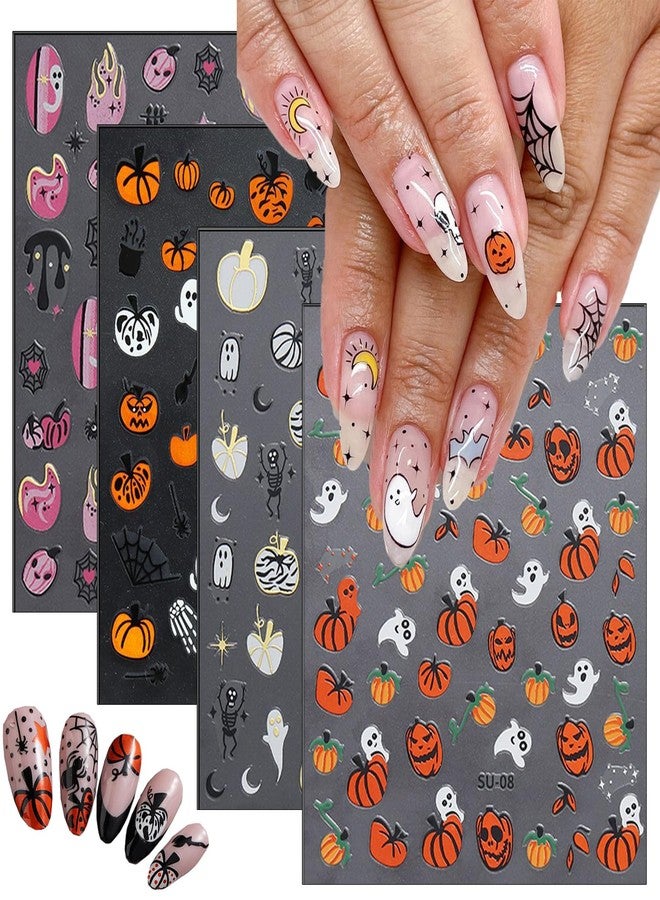 UCCASA 8 Sheets Halloween Nail Stickers 3D Self-Adhesive Nail Decals Cute Ghost Spider Web Nail Art Design Pumpkin Nail Art Stickers Decals for Women and Girls Halloween Nail Supplies Holiday Manicure Decor - Image 1