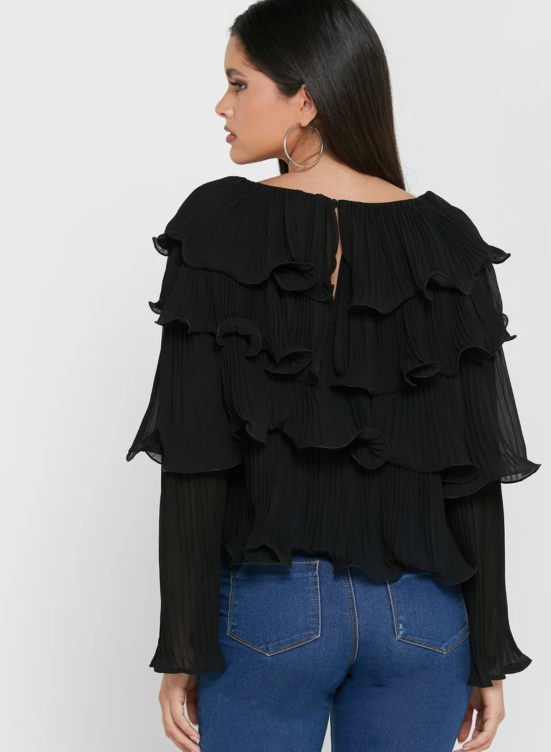 RIVER ISLAND Off Shoulder Ruffle Detail Top