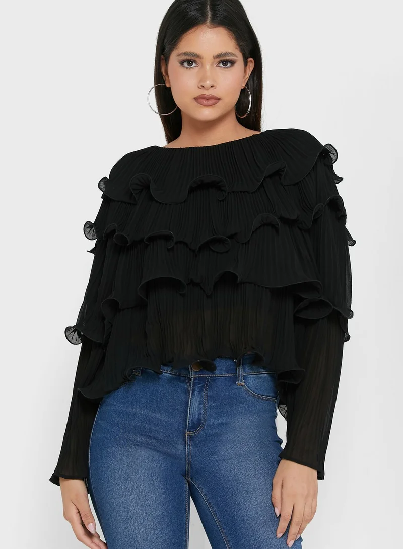 RIVER ISLAND Off Shoulder Ruffle Detail Top