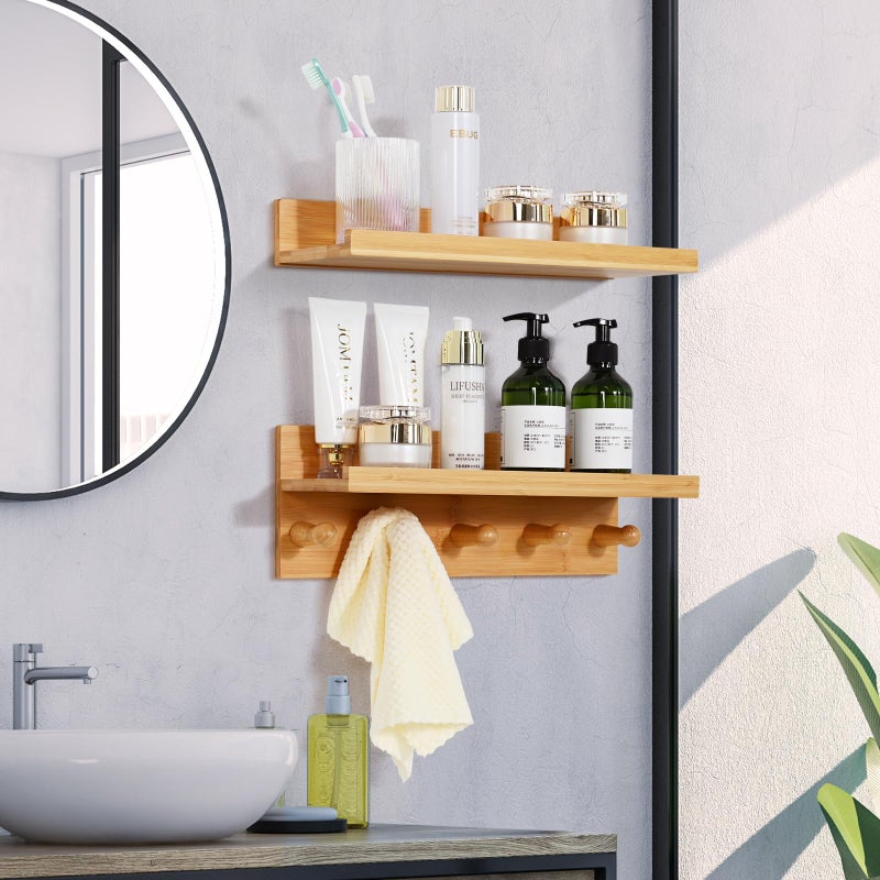 Ollieroo Set of Four Floating Book Shelves for Wall, Nursery Book Shelf for Kids Room, Bamboo Wood Hanging Bookshelf for Baby Teen Boys Girls, Wall Mounted Shelves for Bedroom Bathroom Decor(Natural) - Image 5