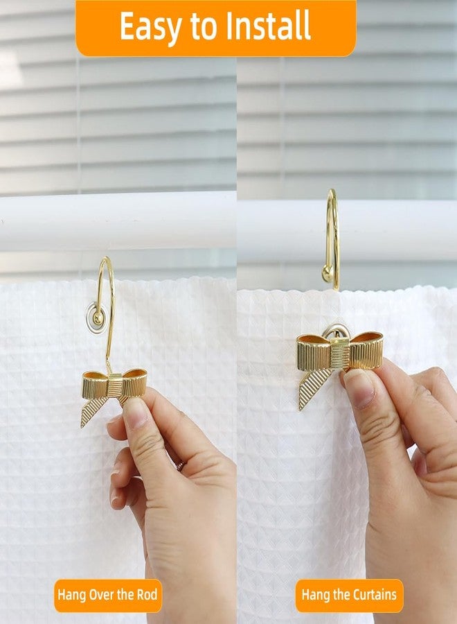 JTDTH Decorative Shower Curtain Hooks, Luxury Bowknot Shower Curtain Rings, Modern Bow Shower Curtain Hangers, 12PCS Shower Hooks for Home Decor, Bathroom, Bedroom, Living Room(Gold) - Image 4
