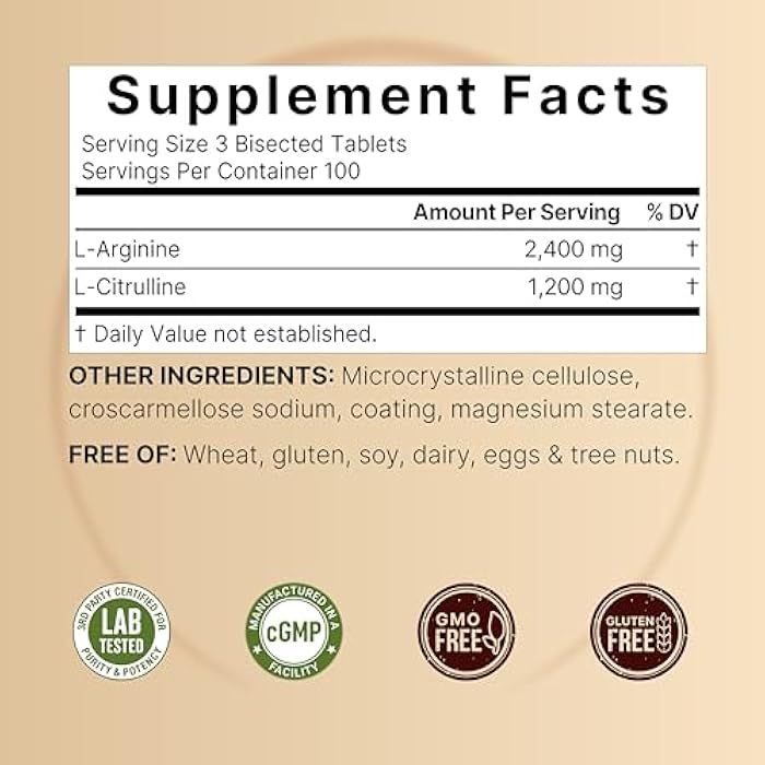 NatureBell Nitric Oxide Supplement 3,600mg, 300 Bisected Tablets | 2-in-1 L-Arginine + L-Citrulline Complex for Men & Women – Non-GMO, Gluten Free* - Image 2