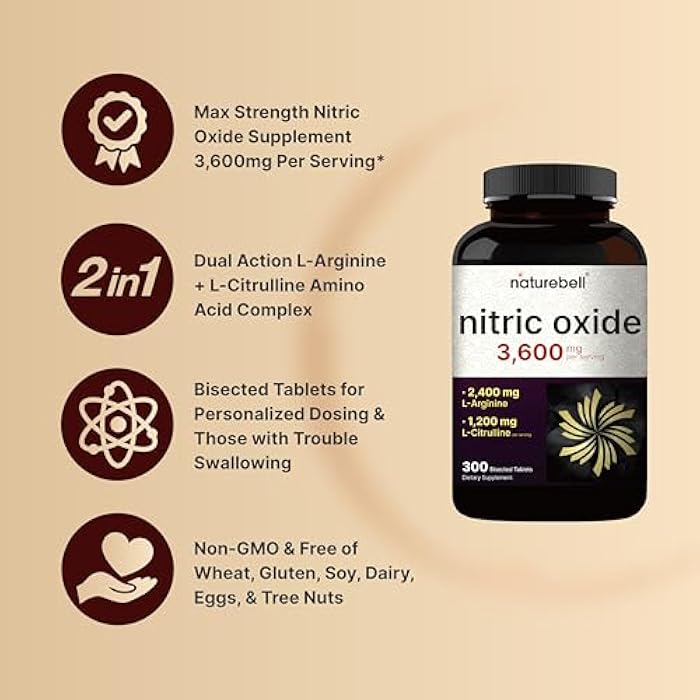 NatureBell Nitric Oxide Supplement 3,600mg, 300 Bisected Tablets | 2-in-1 L-Arginine + L-Citrulline Complex for Men & Women – Non-GMO, Gluten Free* - Image 3